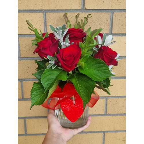 Red Rose Vase Posy With Ceramic Heart